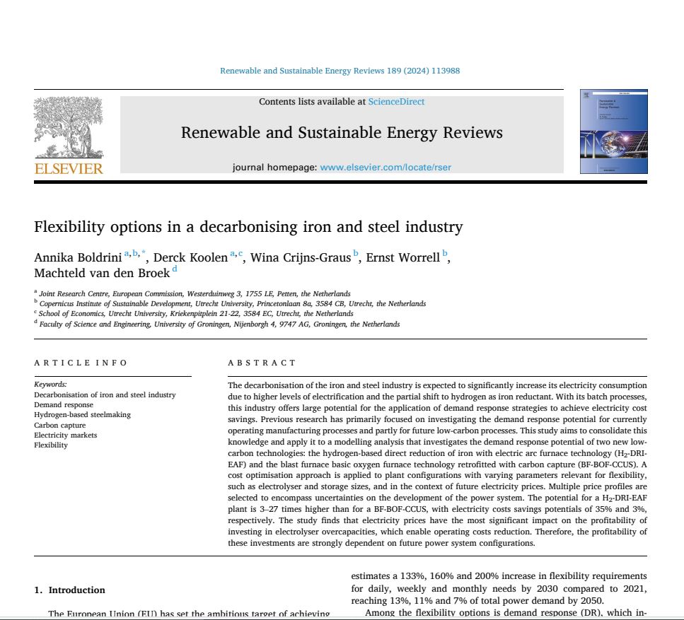 Options in a decarbonising iron and steel industry