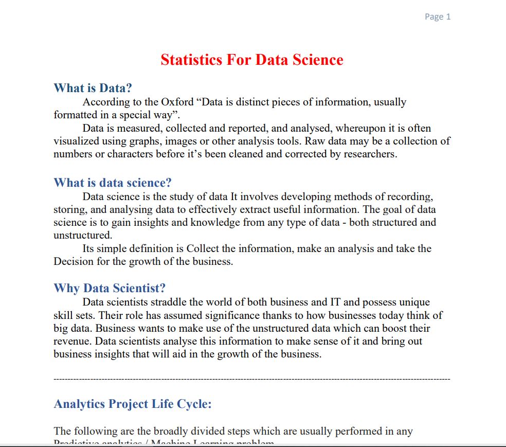 Statistics For Data Science